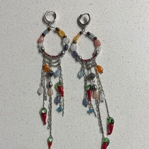 2 pair- Free People Colorful Beaded Dangle Earrings and hoops.